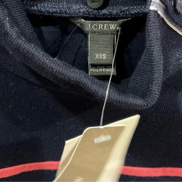 J.Crew Striped Knit Pullover Button Shoulder Navy & Pink Mockneck Sz XXS NWT - Picture 4 of 6